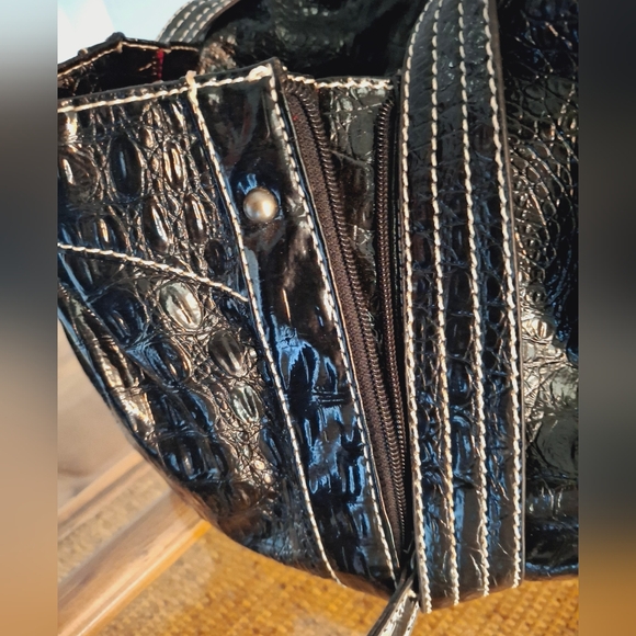 Marc Ecko "red" Black Patent Croc Embossed Shoulder Tote Bag - Picture 9 of 14